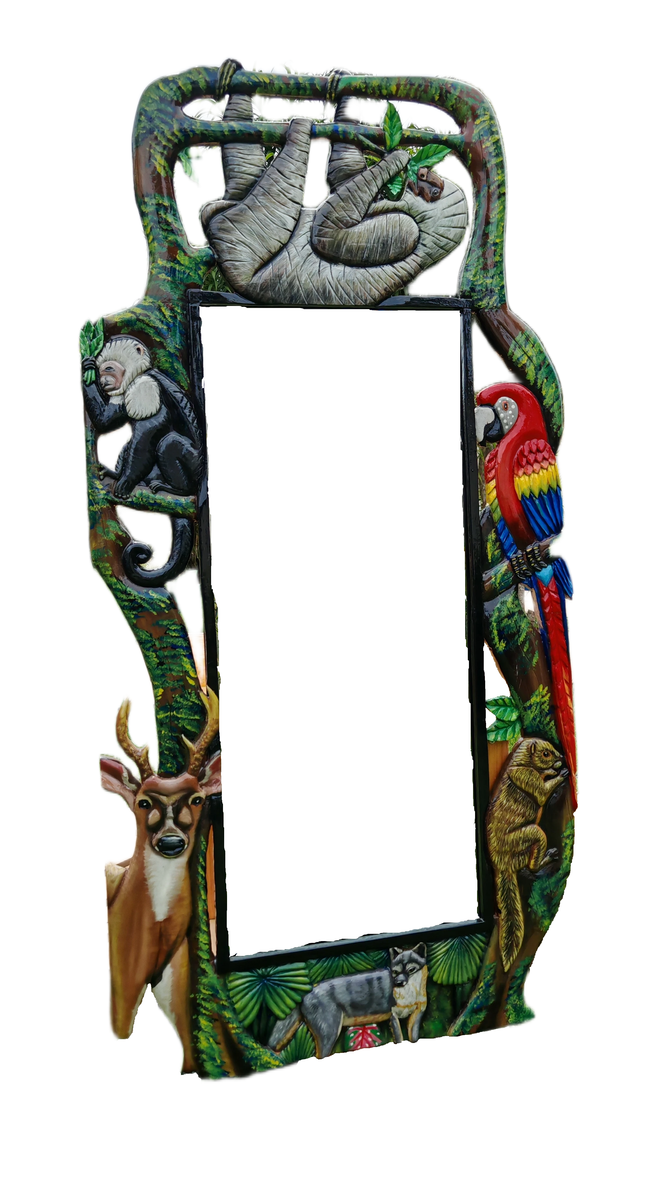 Giant Tropical Fauna Totem Mirror Hand‑Carved in Cedar