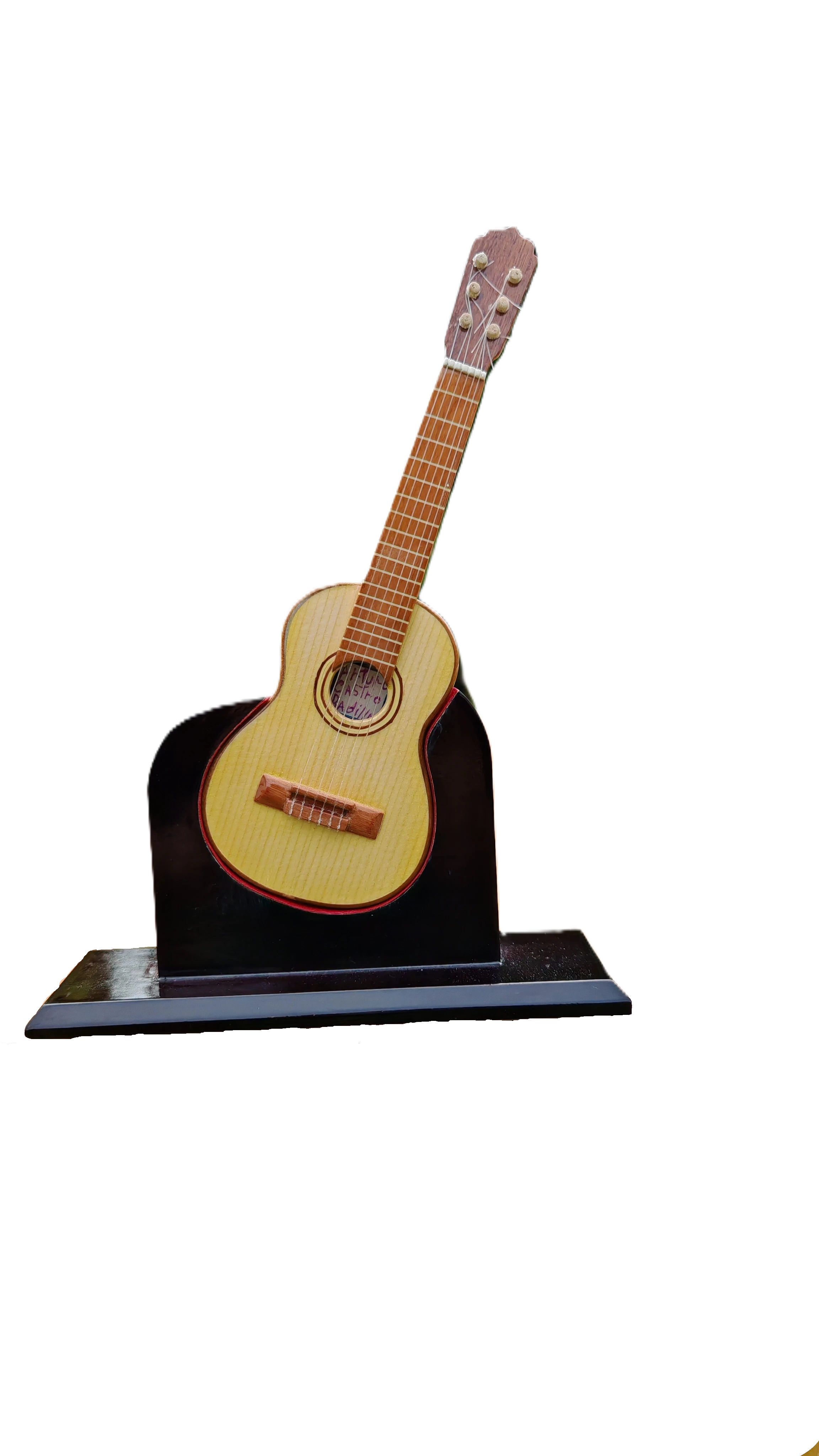 Miniature Guitar Ornament with Lacquered Black Stand