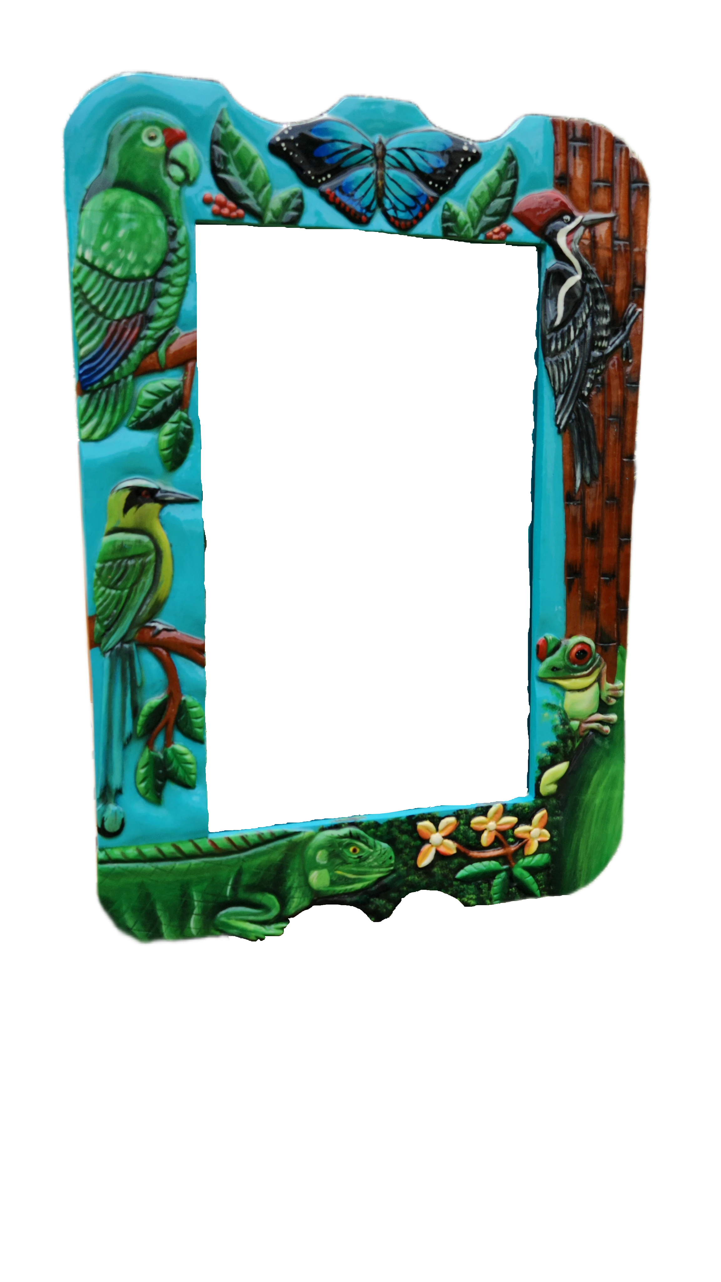 Hand‑Carved Parrot, Woodpecker & Tropical Life Mirror